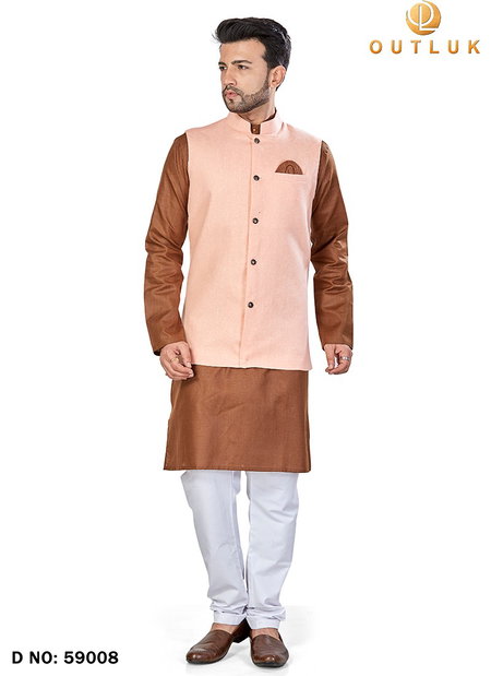 Peach Outluk Vol 59 Wedding Wear Kurta Pajama With Jacket Mens Collection 59008
